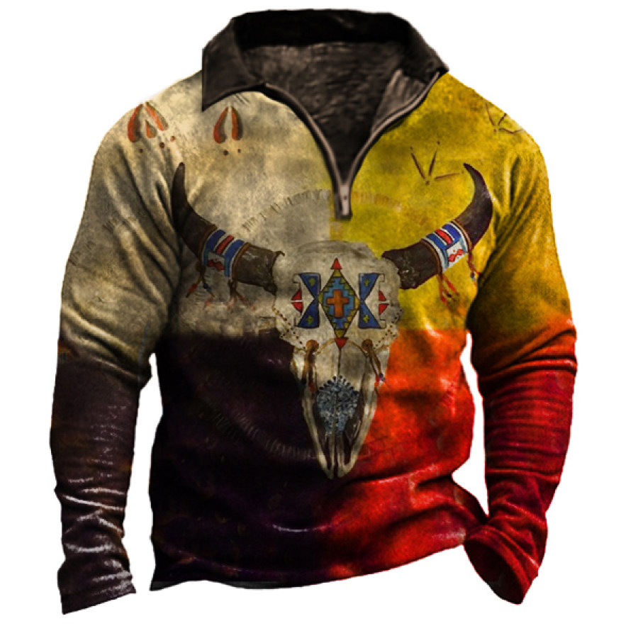 

Men's Outdoor Tribal Aboriginal Element Cowboy Print Casual Sweatshirt