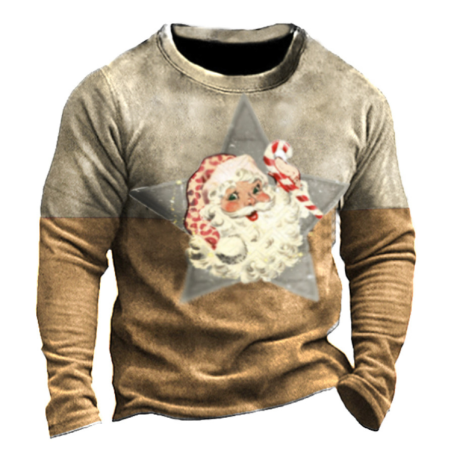 

Men's Vintage Colorblock Santa Funny Print T-Shirt