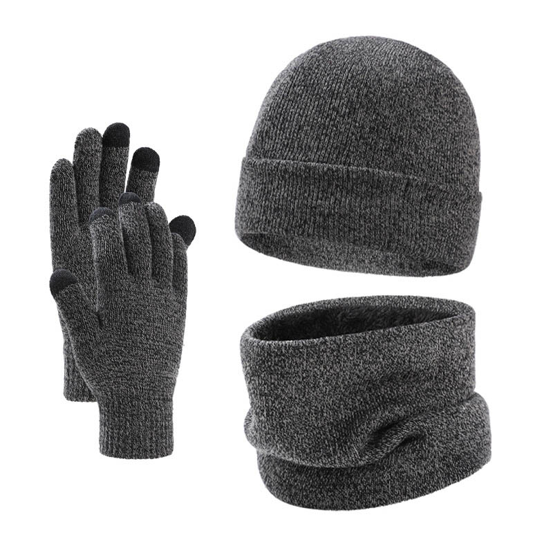 Men's Knitted Fleece Pullover Chic Hat Gloves Scarf Set