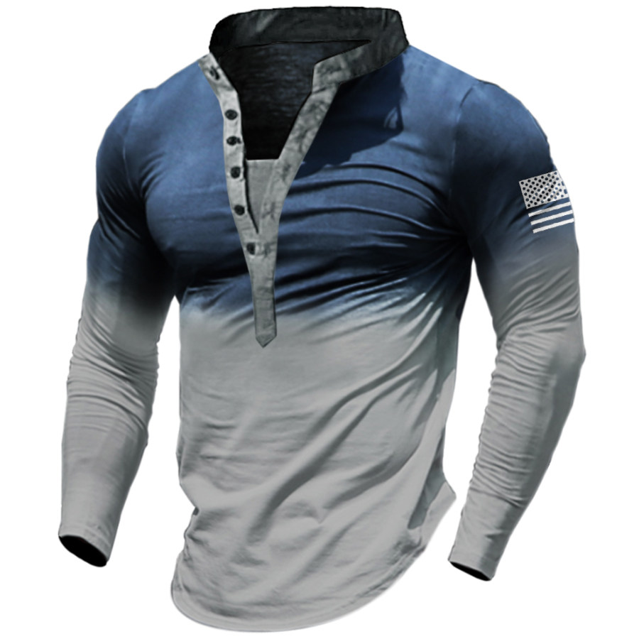

Men's Vintage American Flag Gradient Print Long Sleeve T-Shirt