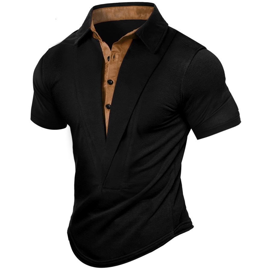 

Camiseta De Manga Corta Con Cuello De Camisa Casual Retro Para Hombre Al Aire Libre