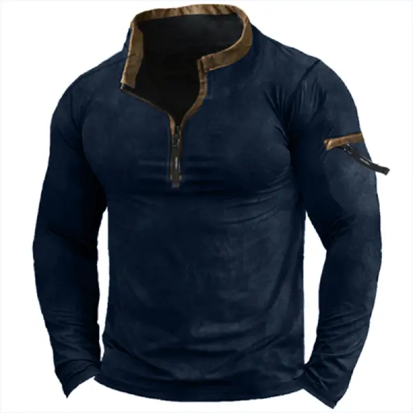 Men's Vintage Patchwork Zip Pocket Tactical T-Shirt - Blaroken.com 