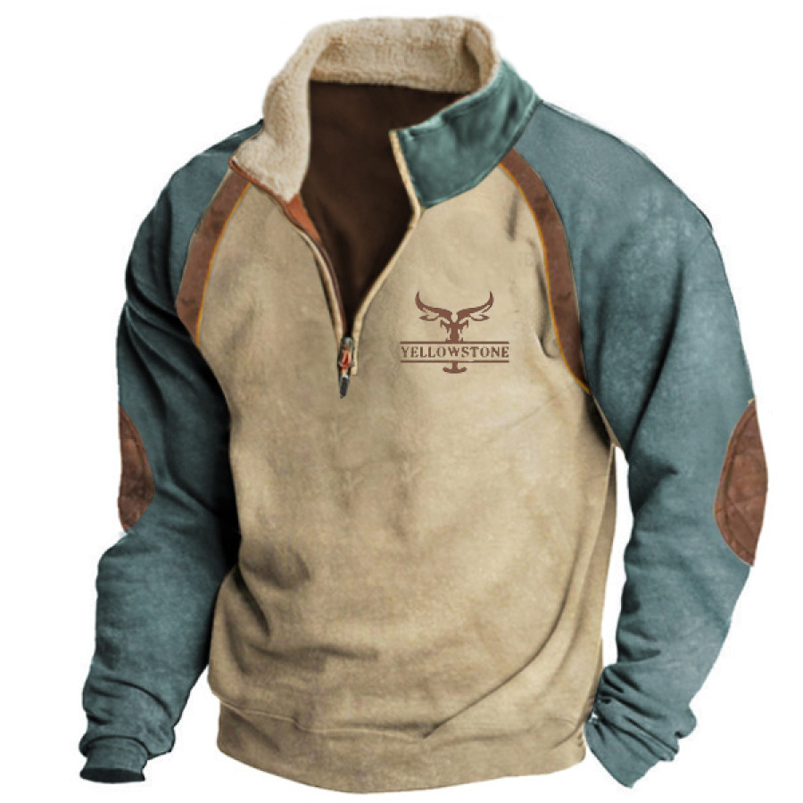 

Men's Vintage Yellowstone Zipper Stand Collar Sweatshirt