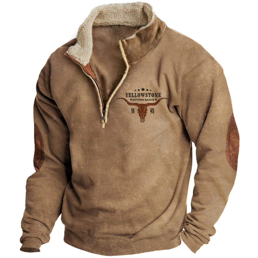 

Men's Vintage Western Yellowstone Zipper Stand Collar Sweatshirt