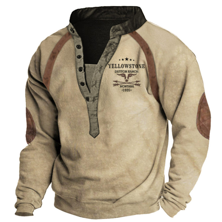 

Men's Vintage Western Yellowstone Raglan Henley Sweatshirt