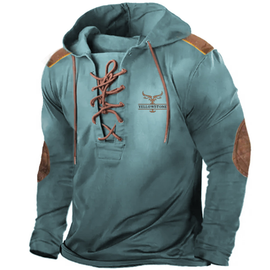 

Men's Vintage Western Yellowstone Drawstring Hooded T-Shirt