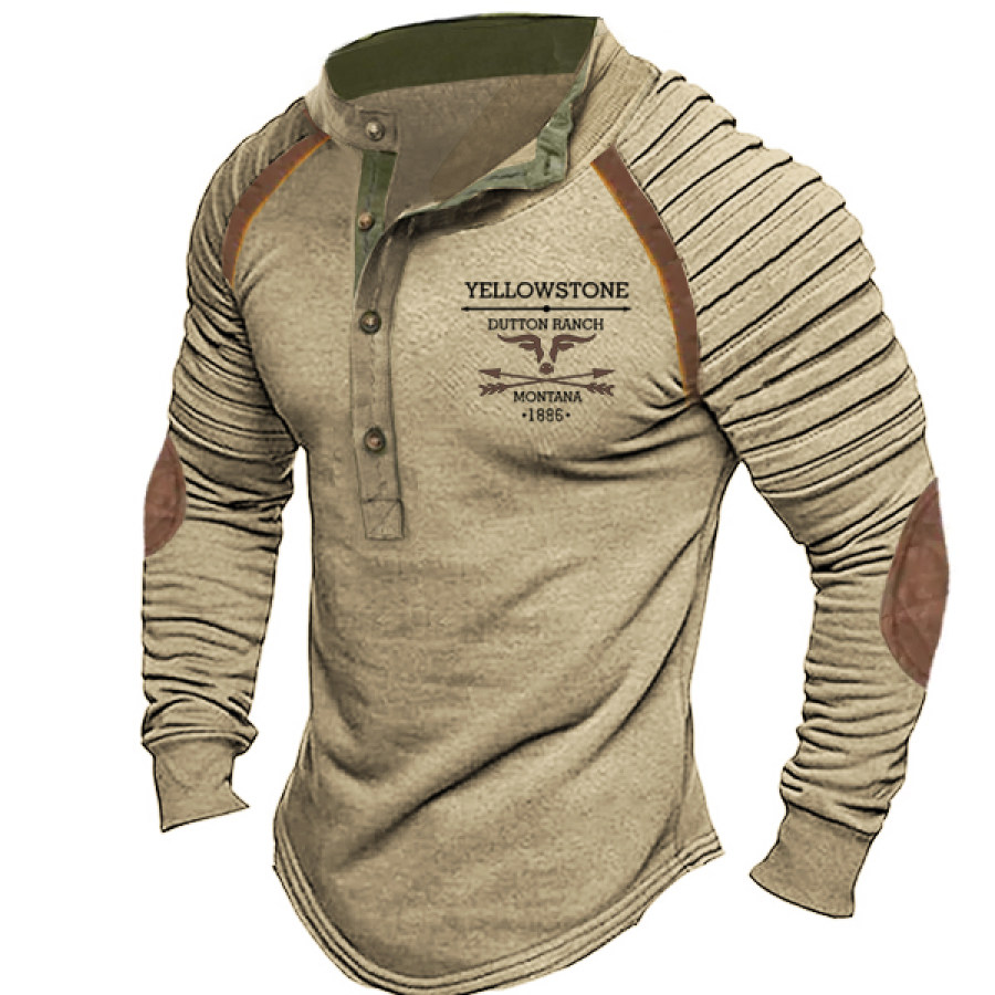 

Camiseta De Cuello Alto Henley De Yellowstone Occidental Vintage Para Hombre De Talla Grande