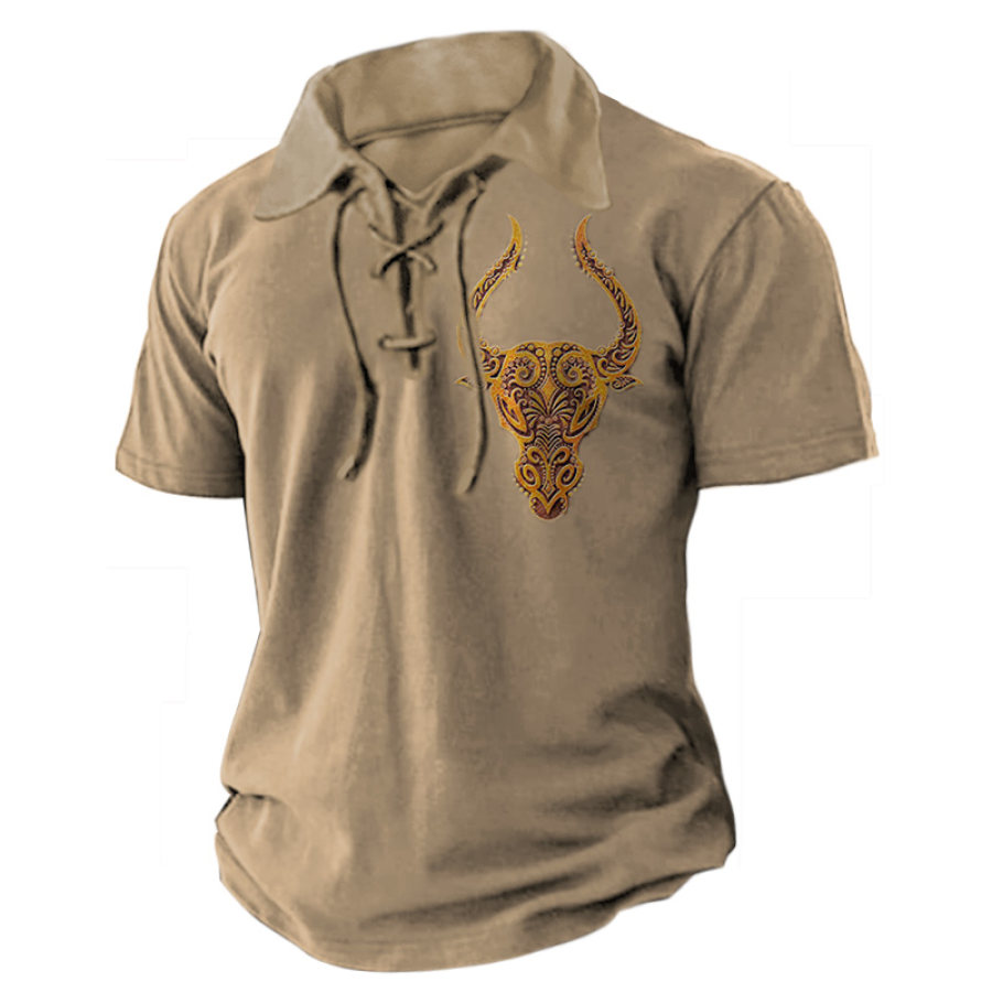 

Men's Vintage Western Ethnic Cowboy Lace-Up T-Shirt