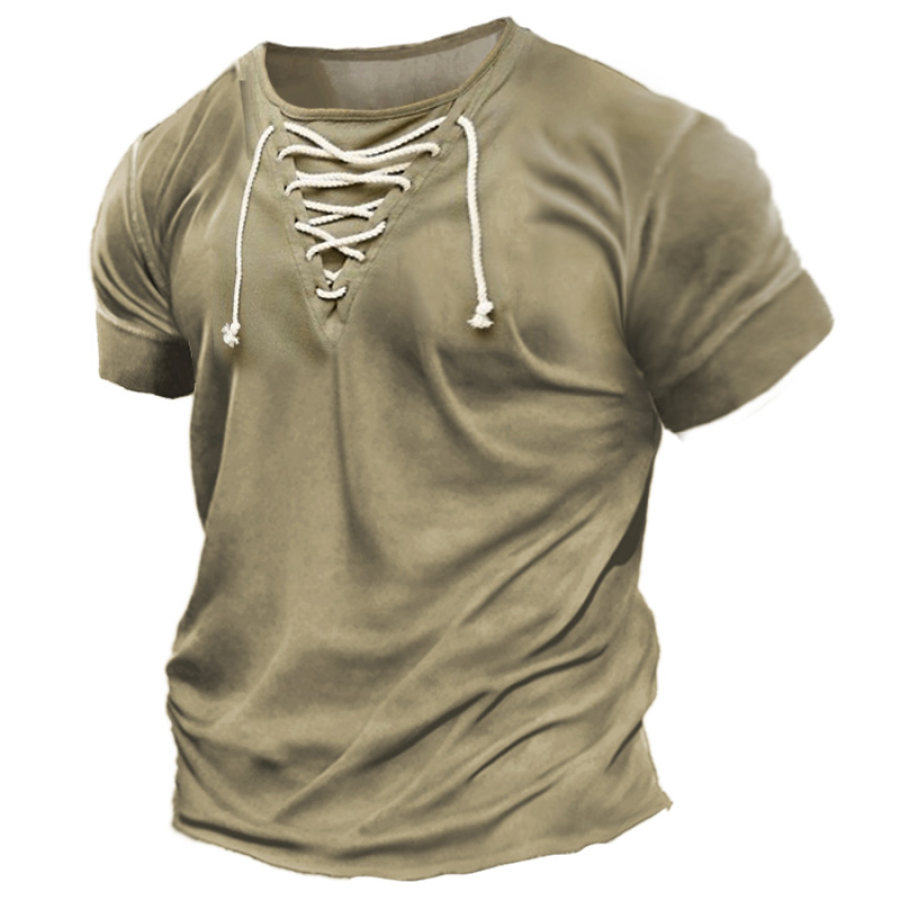 

Men's Vintage Lace-Up Casual T-Shirt