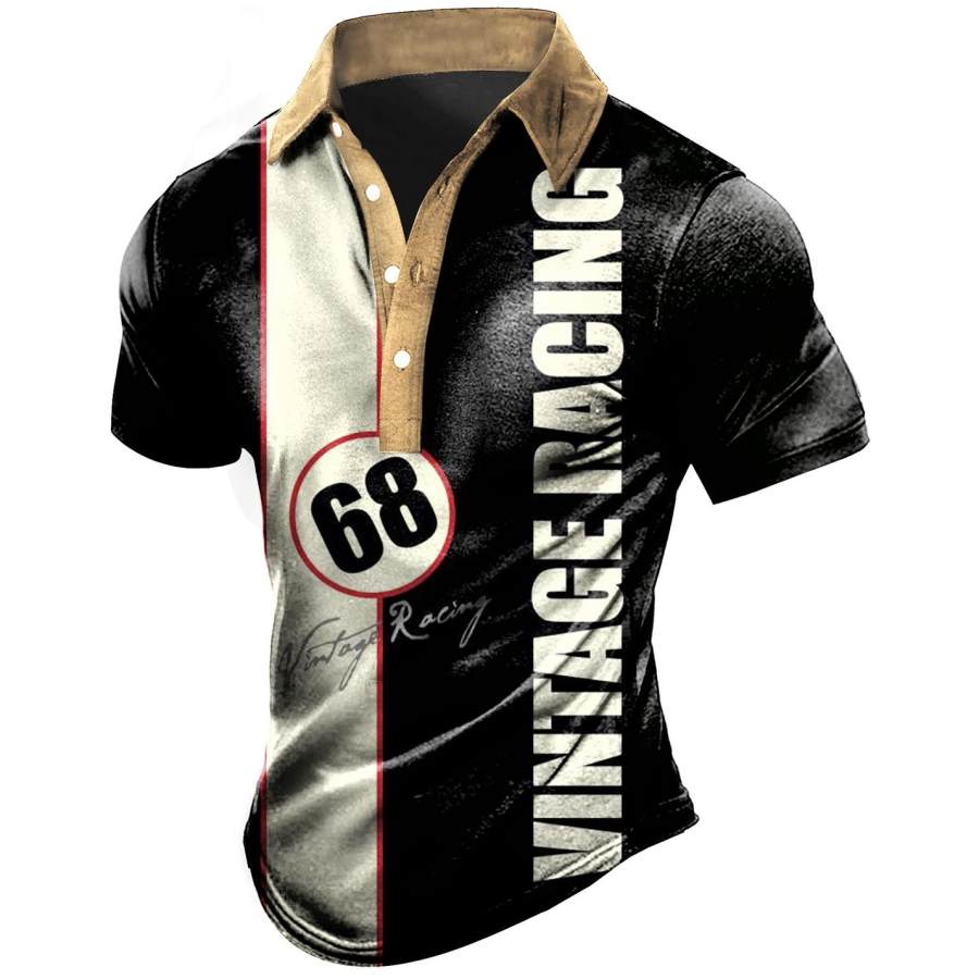 

Men's Outdoor Vintage Racing Stripe Print Polo T-Shirt