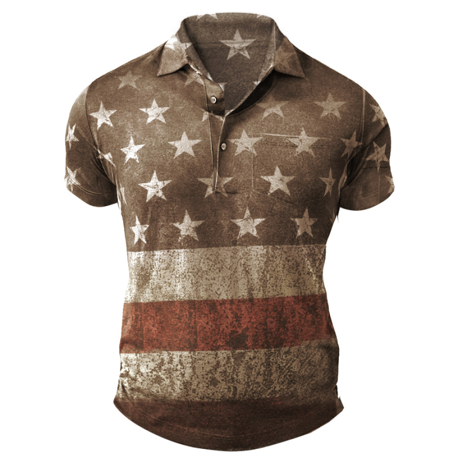 

Men's Vintage Distressed American Flag Polo