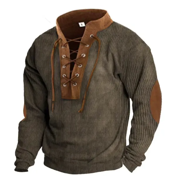 Men's Outdoor Stand Collar Tie Long Sleeve Thin Sweatshirt - Cotosen.com
