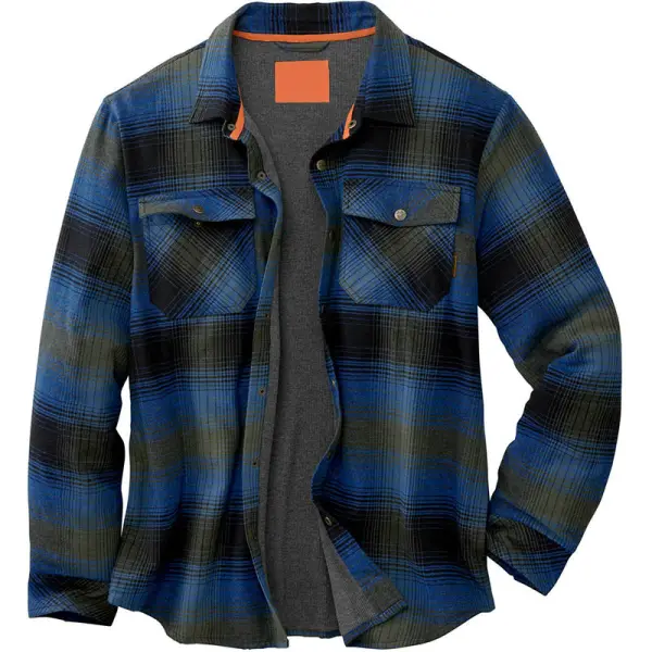 Checked Lapel Plus Velvet Padded Shirt Jacket - Faciway.com 