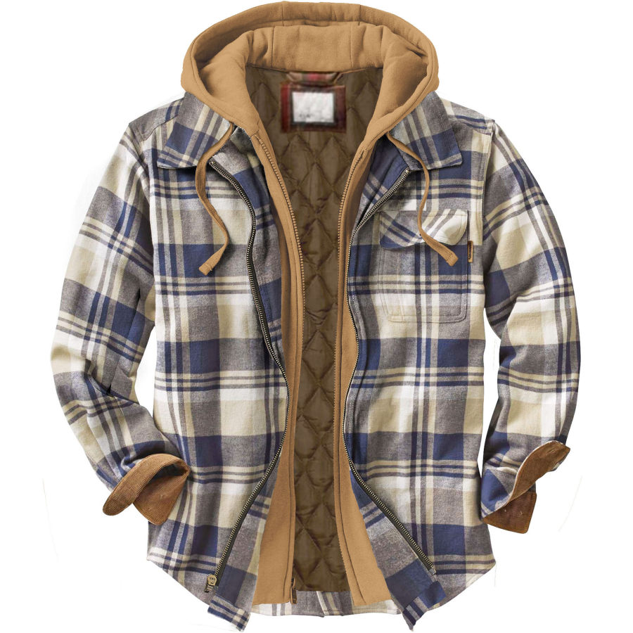 

Men's Autumn & Winter Outdoor Casual Checked Hooded Jacket