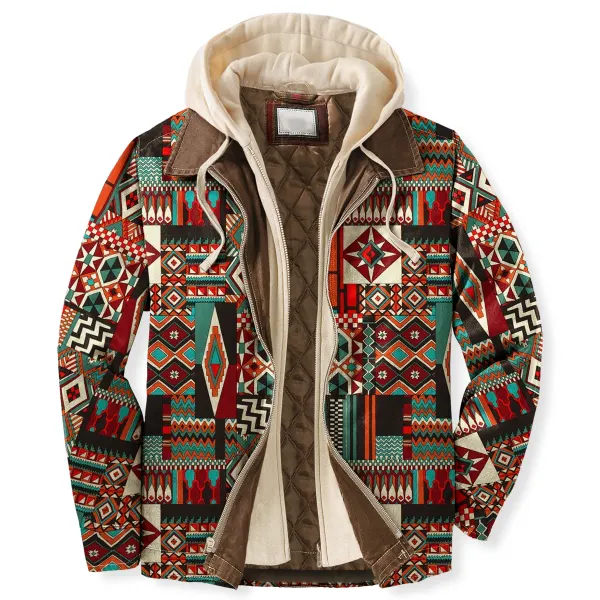 Men's Autumn & Winter Outdoor Casual Vintage Ethnic Print Hooded Jacket - Paleonice.com 