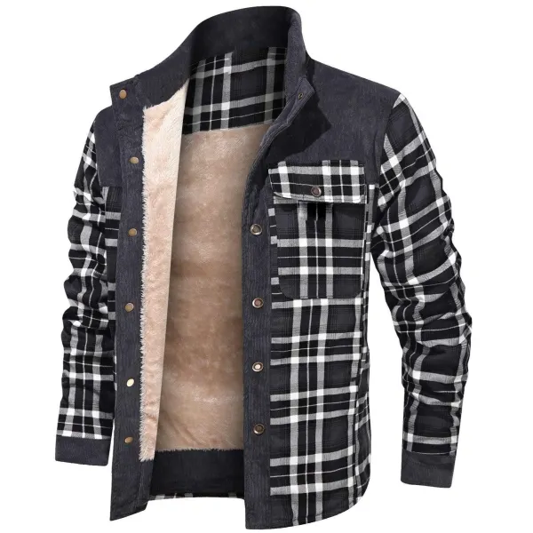 Men's Retro Check Pattern Stitching Warm Wanderer Jacket - Faciway.com 
