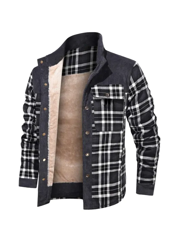 Men's Retro Check Pattern Stitching Warm Wanderer Jacket - Ootdmw.com 