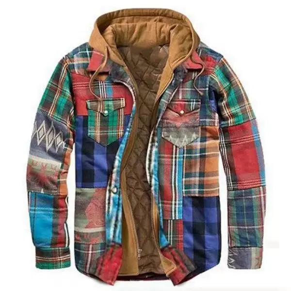 Retro Plaid Stitching Men's Outdoor Jacket - Paleonice.com 