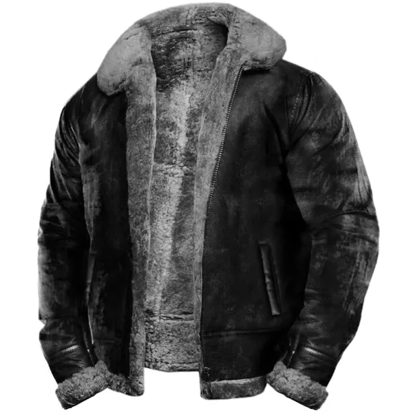 Men's Outdoor Vintage Thickened Fleece PU Jacket - Ootdyouth.com 