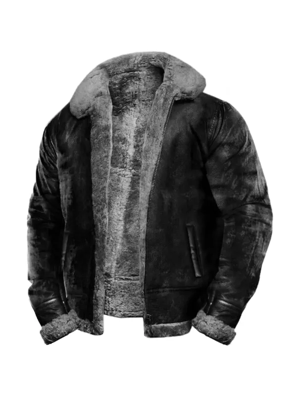 Men's Outdoor Vintage Thickened Fleece PU Jacket - Ootdmw.com 