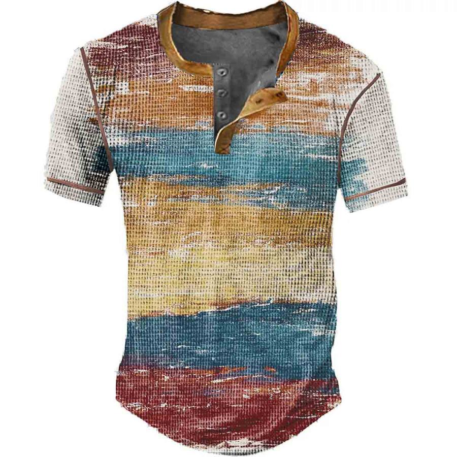 

Men's Henley T-Shirt Short Sleeve Vintage Color Block Summer Daily Tops Color