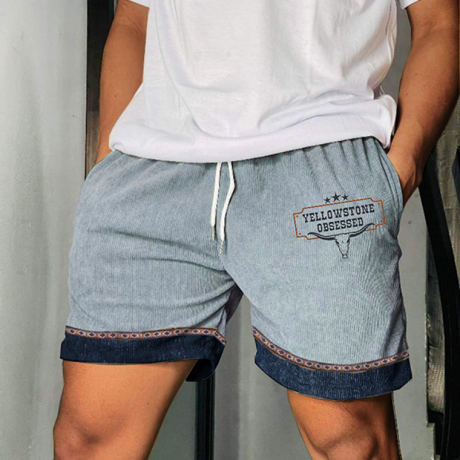 

Men's Surf Shorts Vintage Yellowstone Western Ethnic Pattern Travel Board Shorts Hawaiian Clothing