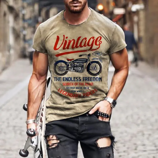 Men's Crewneck T-Shirt Plus Size Vintage Motorcycle Racing Short Sleeve Summer Top - Kalesafe.com 