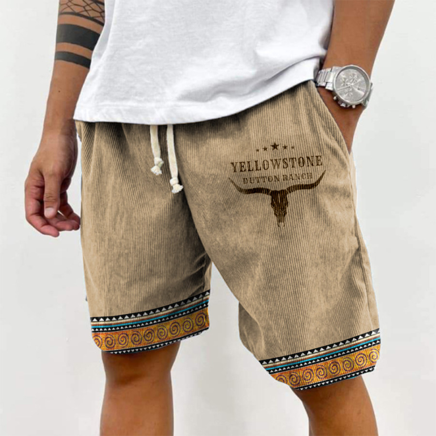 

Men's Vintage West Yellowstone Print Corduroy Casual Shorts