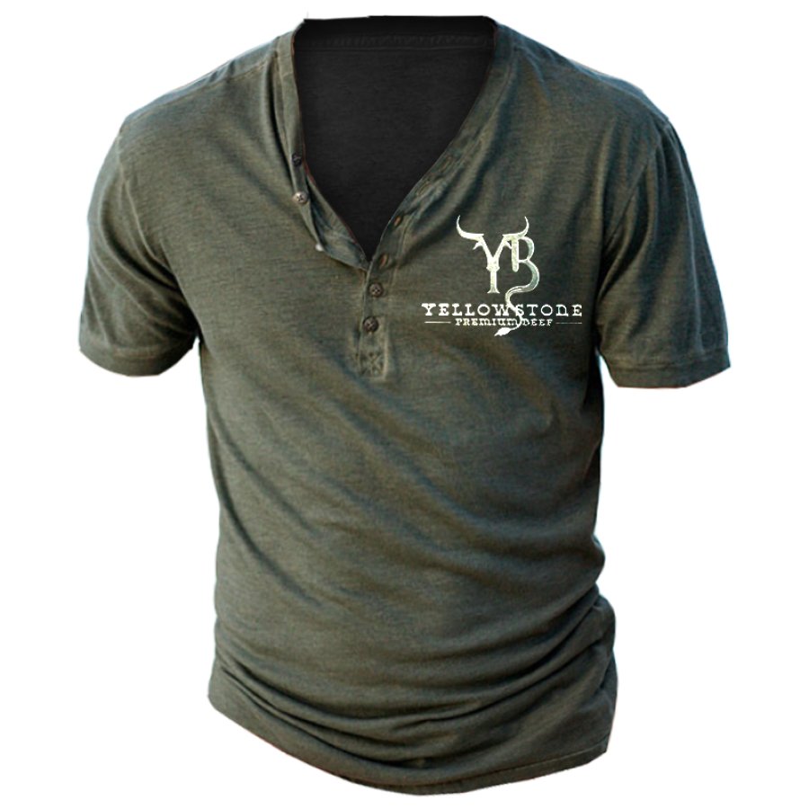 

Men's Henley Collar Yellowstone T-Shirt Breathable Comfortable Casual T-Shirt