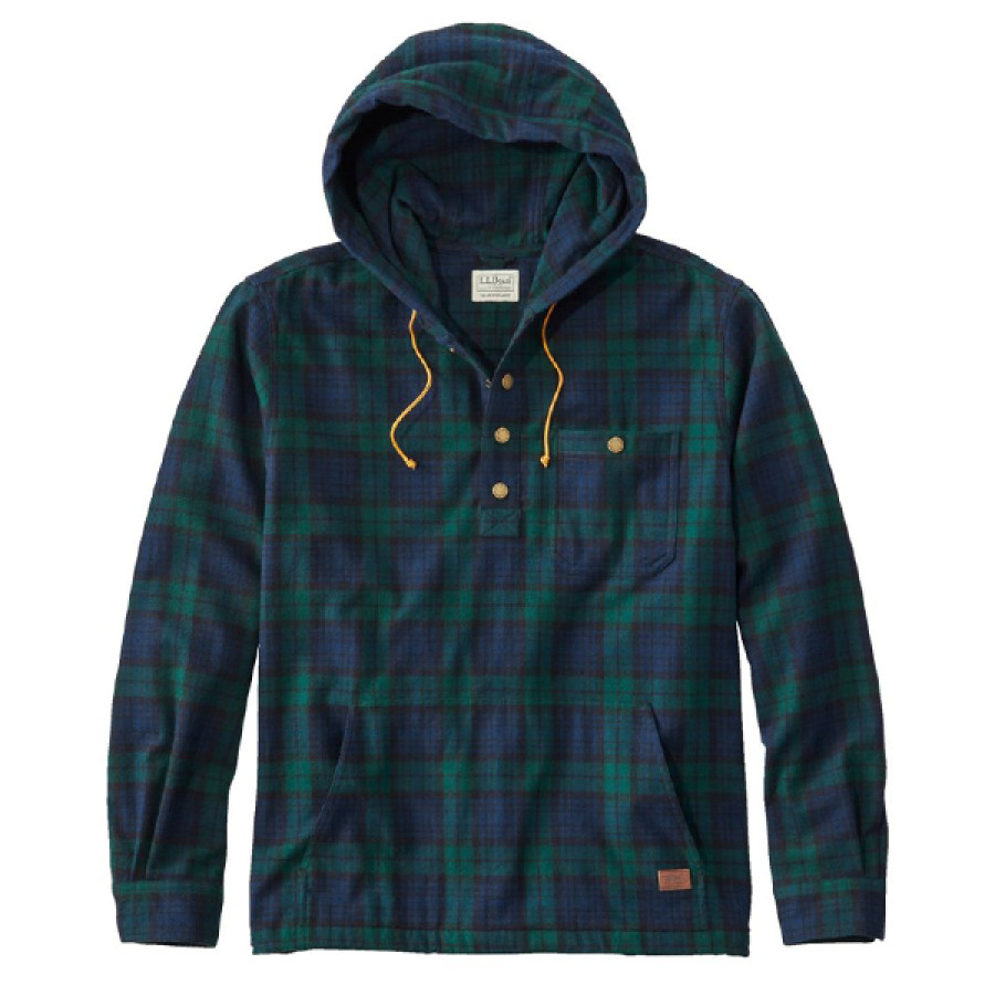 

Men's Barbie Colorblock Scotch Plaid Hoodie Shirt AnorakTraditional Fit Indigo Vintage Pullover Dark Green