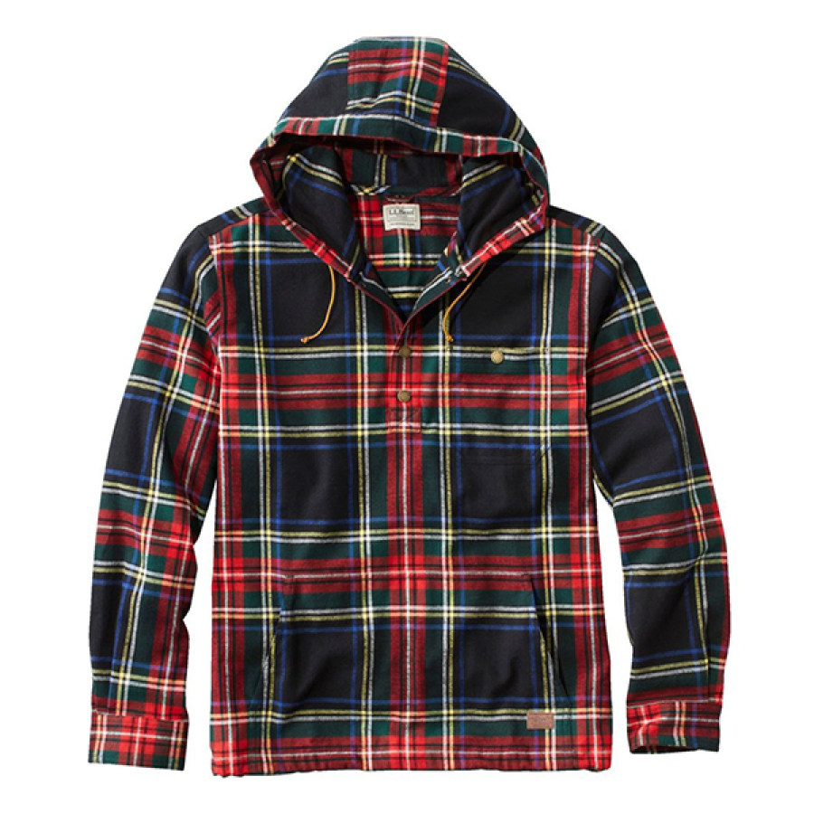 

Men's Barbie Colorblock Scotch Plaid Hoodie Shirt Anorak Traditional Fit Indigo Vintage Pullover Red