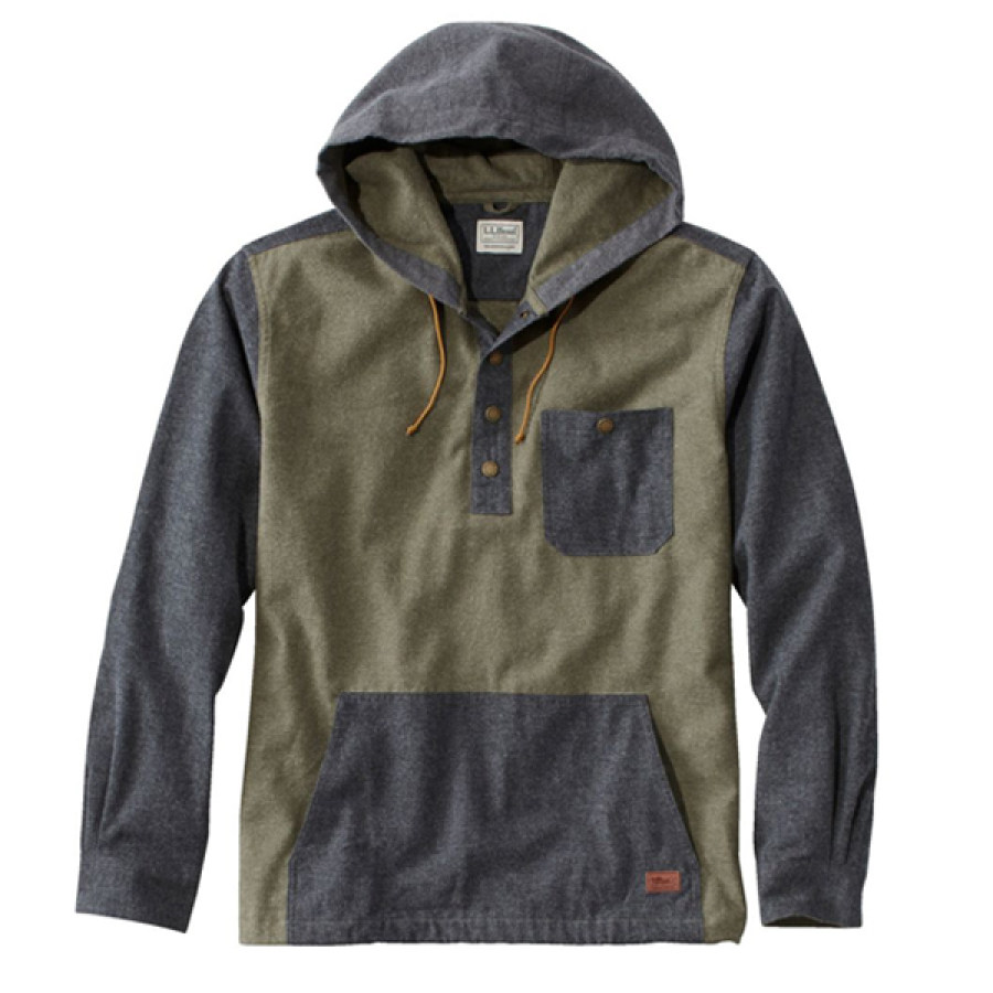 

Men's Thin Mountain Flannel Hoodie LLBean Colorblock Anorak Tactical Sport Hooded Pullover