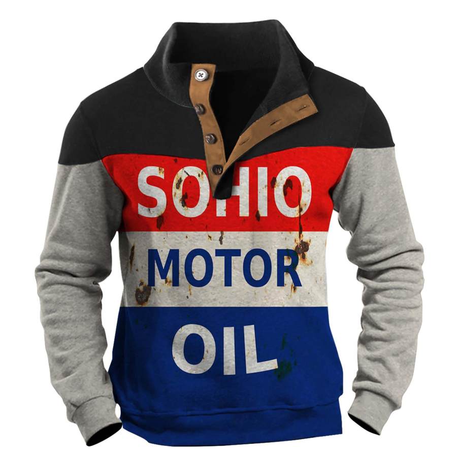 

Sudadera Para Hombre Con Cuello Levantado Y Aceite De Motor Tops Diarios Con Bloques De Colores Vintage