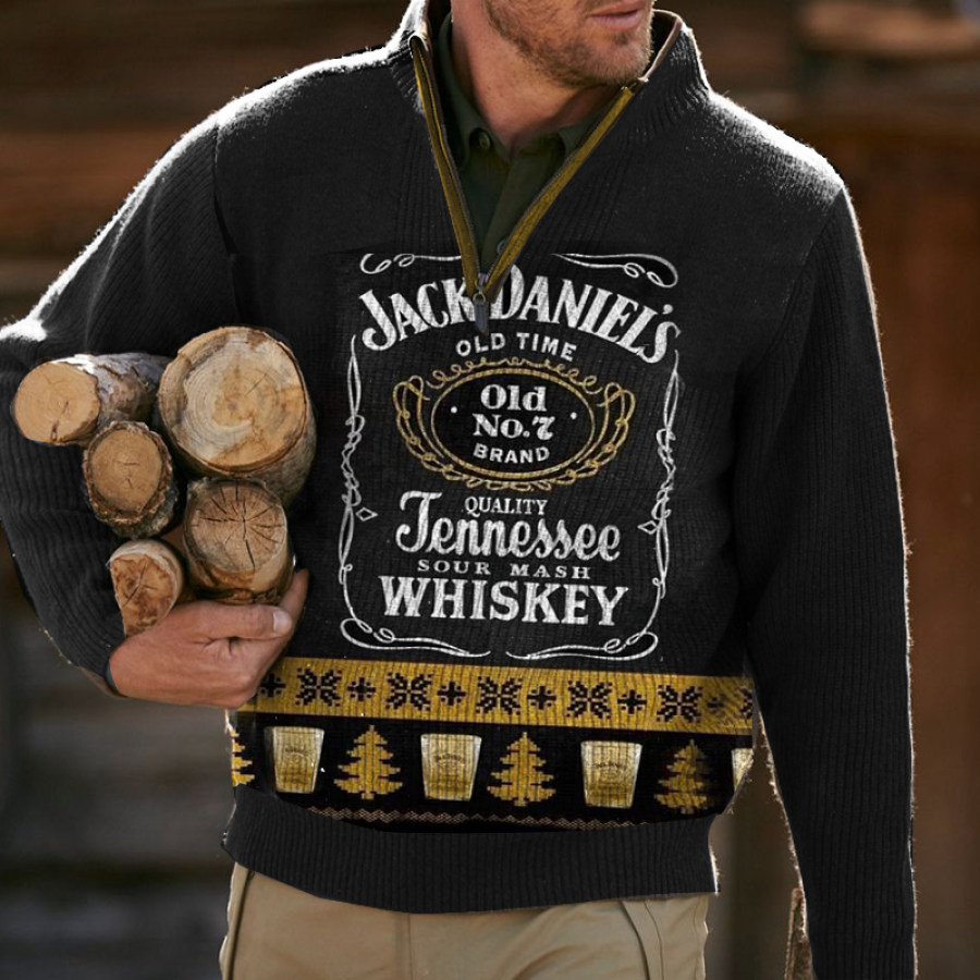 

Jack Daniels Tennessee Whiskey Ugly Christmas Suéter Con Cuello Alto Y Cremallera