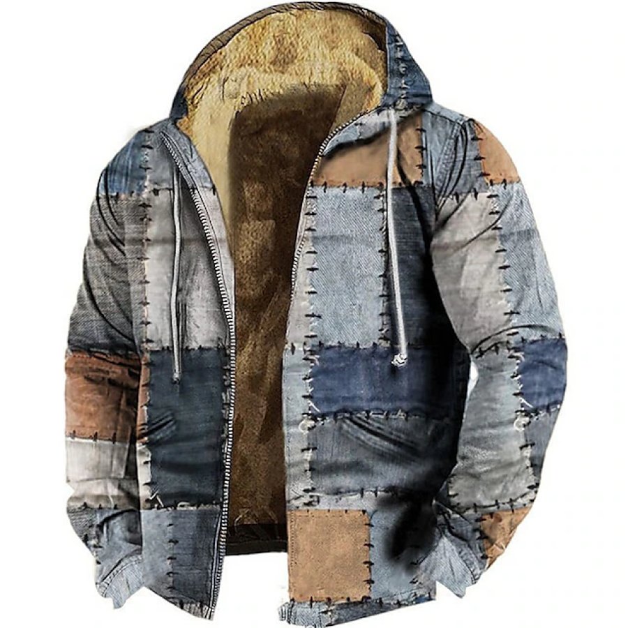 

Chaqueta De Forro Polar Con Capucha Para Hombre Con Estampado 3D De Bloques De Color Para Festivales Y Vacaciones Abrigos Cálidos Engrosados