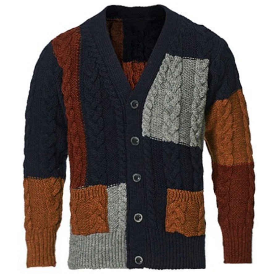 

Cardigan Pour Hommes Pull à Rayures En Patchwork Coupe Ajustée Tricoté Par Câble Boutonné Vestes En Tricot épais