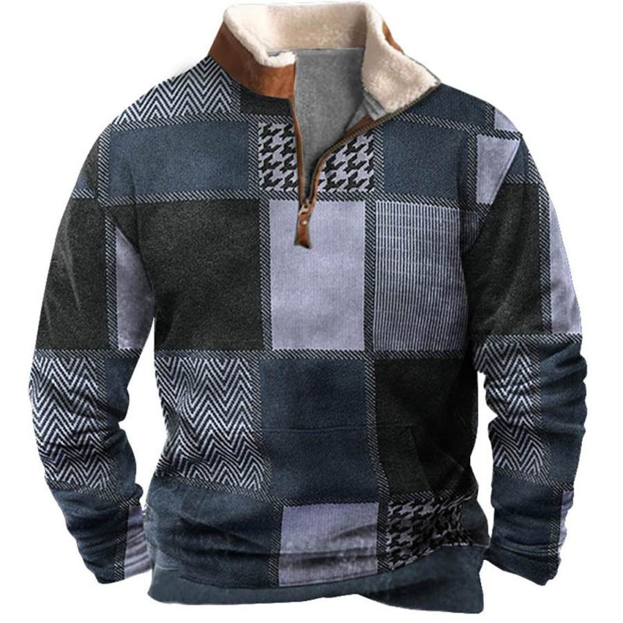 

Hombre Sudadera Cremallera De Un Cuarto Bloques Estampado 3D Festival Vacaciones Cuello De Felpa Vintage Diario Tops