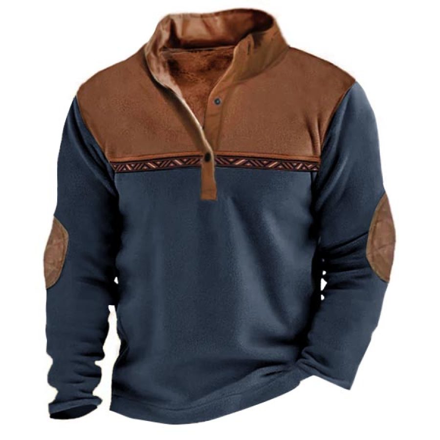 

Henly-Sudadera De Lana Con Cuello Levantado Para Hombre Cuello Levantado Para Exteriores Bloques De Colores étnicos Top Táctico Grueso