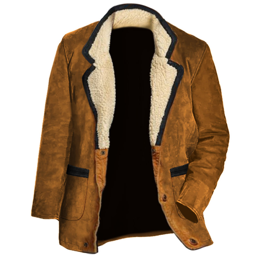 

Herren Vintage Wildleder Blazer Fleece Revers Midi Jacke