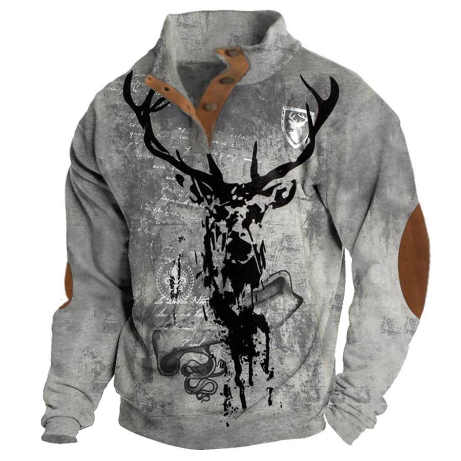 

Sweat-Shirt Homme Vintage Elk Noël Col Montant Boutons Bloc De Couleur Quotidien Hauts