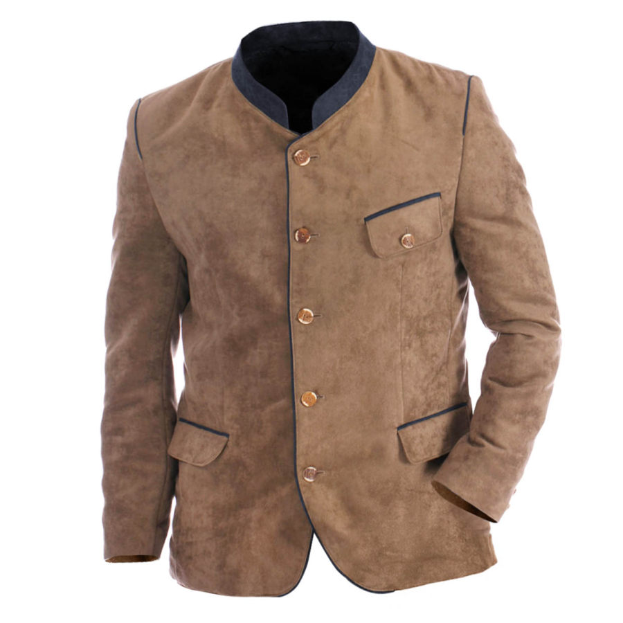 

Baiuvarii-Jacke Für Herren Vintage-Wildleder Patchwork-Farbblock Weihnachts-Festival-Mantel