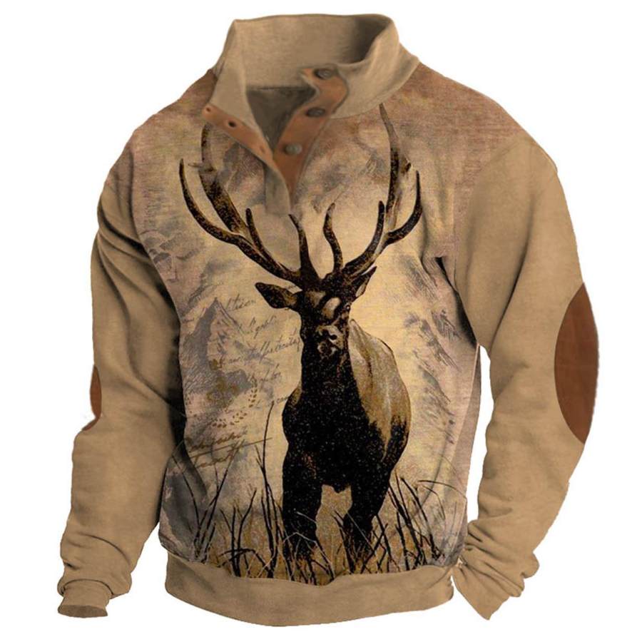 

Sudadera Para Hombre Vintage Elk Navidad Cuello Alto Botones Bloque De Color Tops Diarios