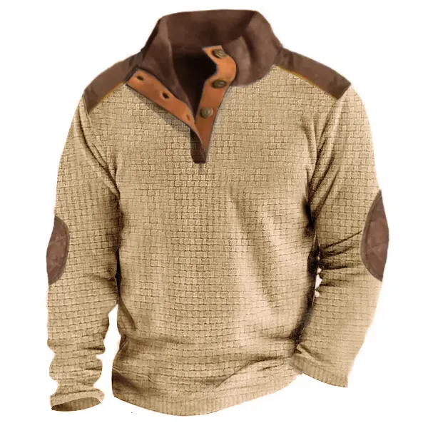 Men's Henly Waffle Sweatshirt Outdoor Stand Collar Thick Tactical Top - Blaroken.com 