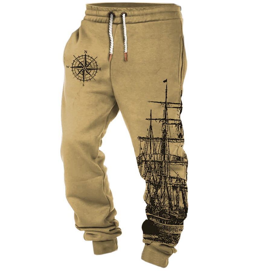 

Men's Vintage Compass Nautical Sailing Print Casual Pants