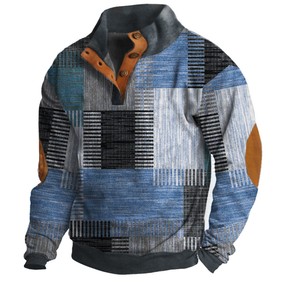 

Herren-Sweatshirt Im Retro-Farbblock-Design Mit Knopfleiste Und Revers