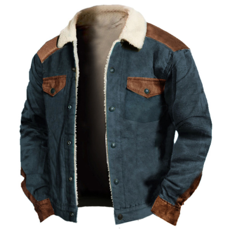 

Men's Vintage Suede Patches Shirt Jacket Outdoor Casual Teddy Velvet Lined Thick Coats