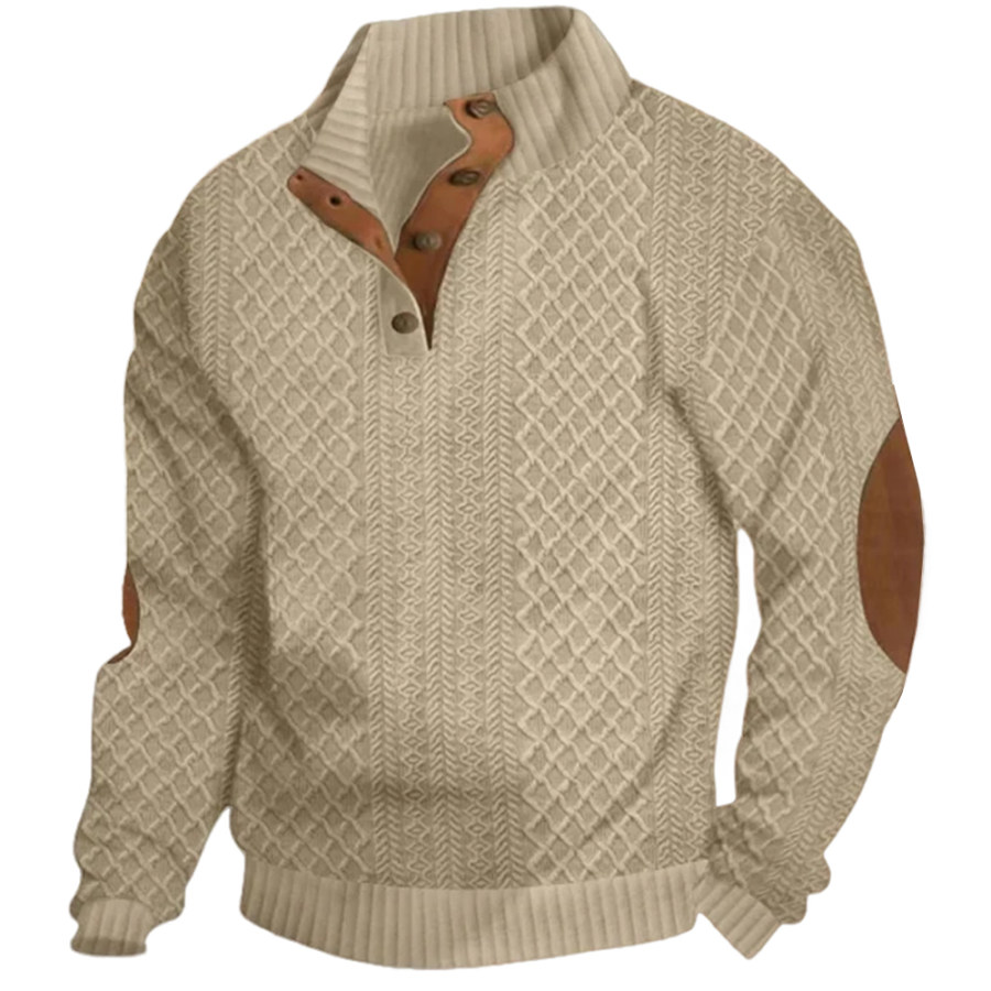 

Men's Casual Jacquard Loose Half Button Standing Collar Pullover Sweatshirt