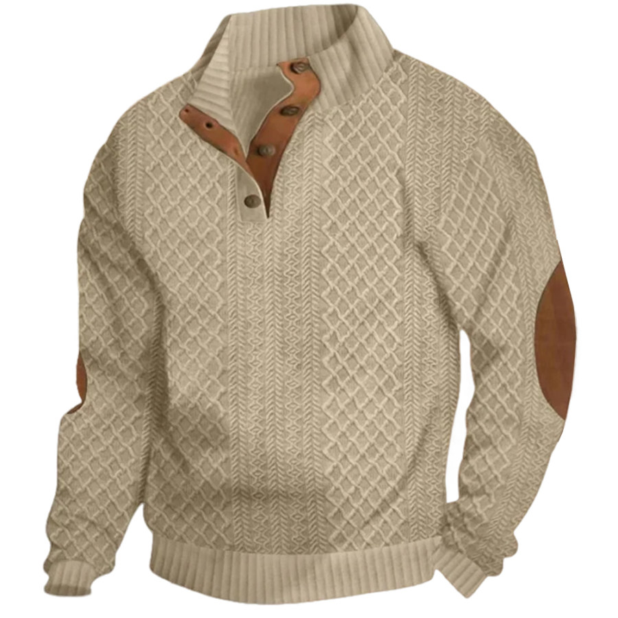 

Lässiges Jacquard-Pullover Mit Lockerem Halbknopf-Stehkragen Für Herren