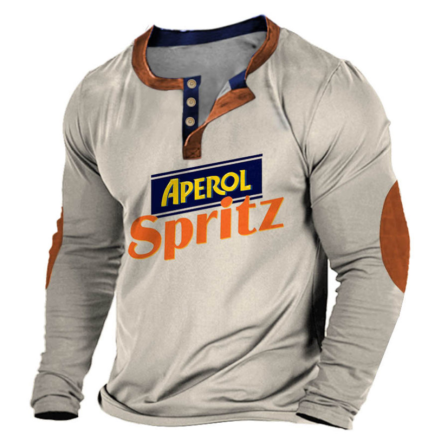 

Henley-T-Shirt Für Herren Aperol Spritz Farbblock-Vintage-Langarmoberteil
