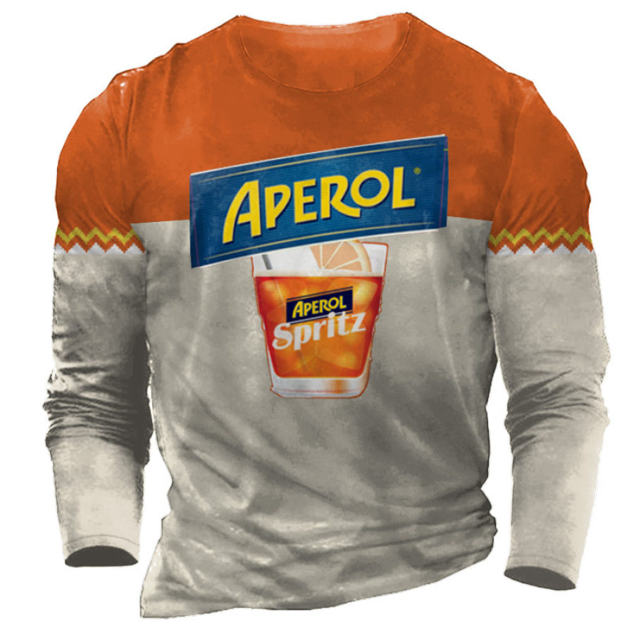 

T-shirt à Manches Longues Et Col Rond Amusant Imprimé Aperol Spritz Pour Hommes